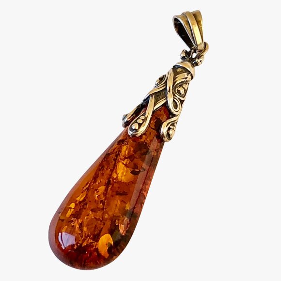 Sterling Silver Honey Baltic Amber Teardrop Pendant - Picture 11 of 11